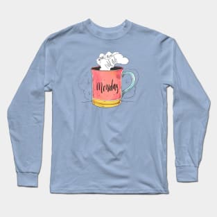 Cute Watercolor Monday Quote With Coffee Cup Long Sleeve T-Shirt